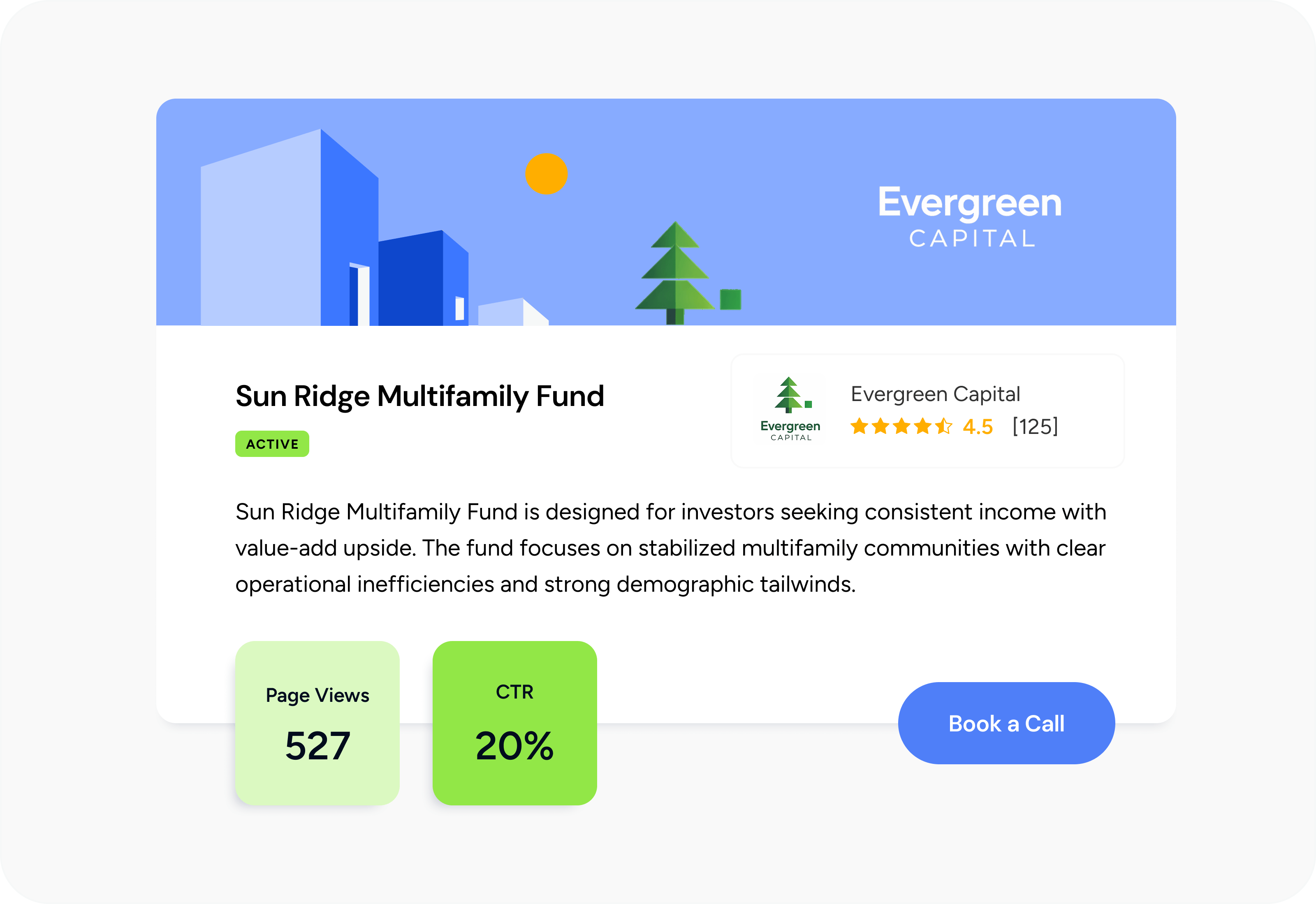 Sponsor deal page with investor engagement metrics