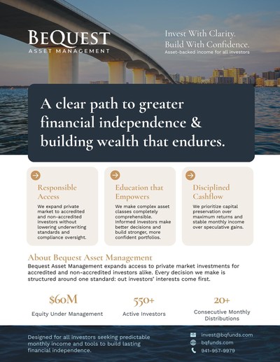 Bequest Asset Management 1-Page Snashot Overview